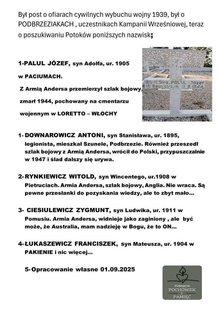 Fundacja Pochówek i Pamięć PAMIĘCI BOHATERÓW WRZEŚNIA 1939 … 1 i 17 WRZESIEŃ …