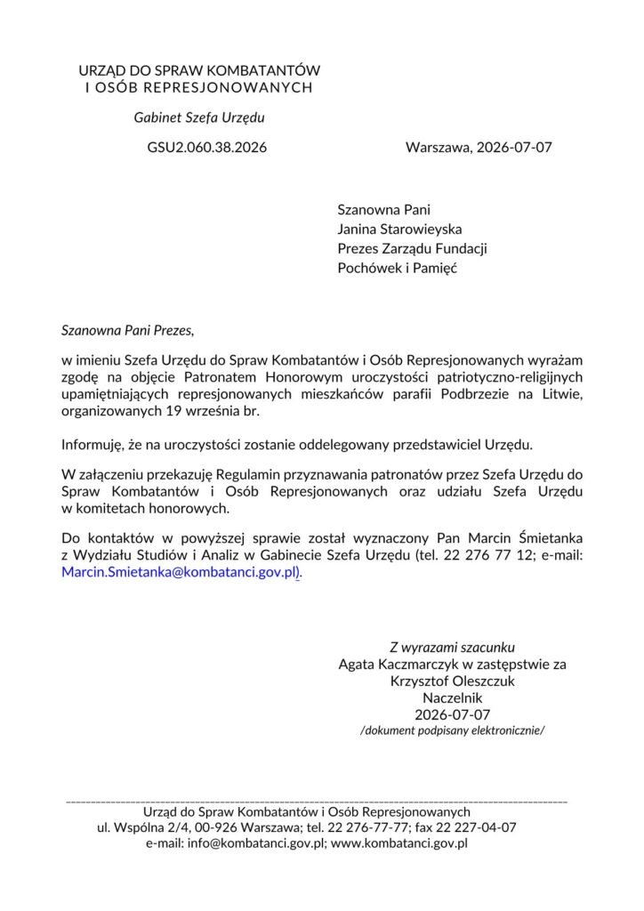 Fundacja Poch&oacute;wek i Pamięć Nasze uroczystości pod zaszczytnymi patronatami!