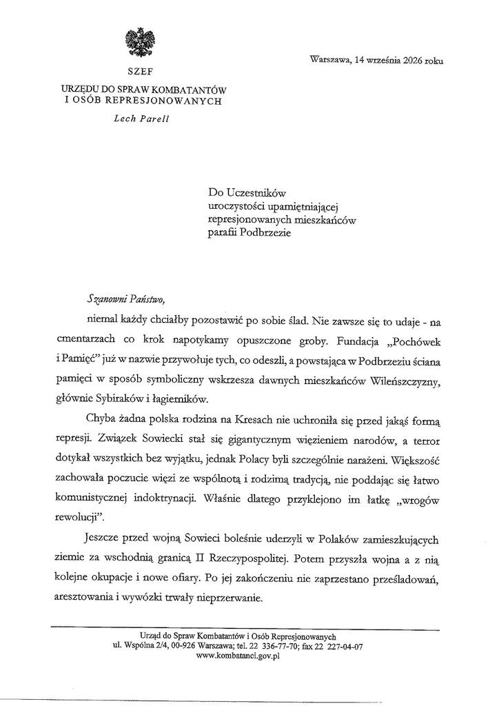 Fundacja Pochówek i Pamięć OBIETNICA DOTRZYMANA! PUBLIKUJĘ LIST OD SZEFA UDSKIOR, LECHA PARELLA.