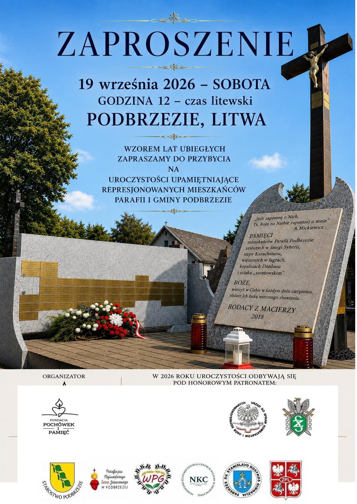 Fundacja Pochówek i Pamięć VIII Rocznica ustawienia Krzyża Pamięci w Podbrzeziu i Światowy Dzień Sybiraka